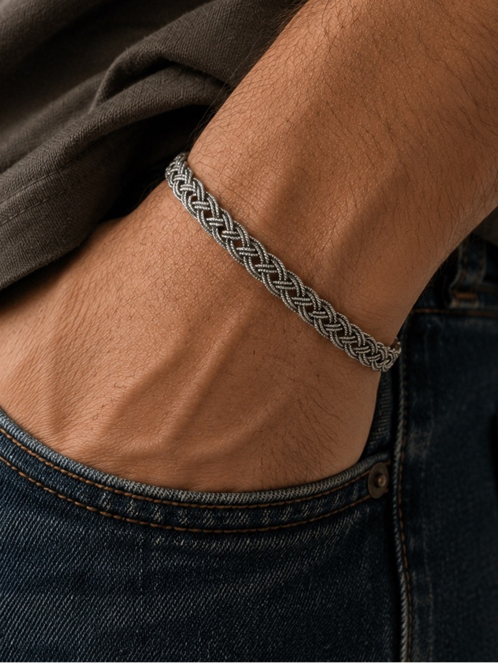 Braided Silver-Tone Women's Bracelet - Classic Woven Design